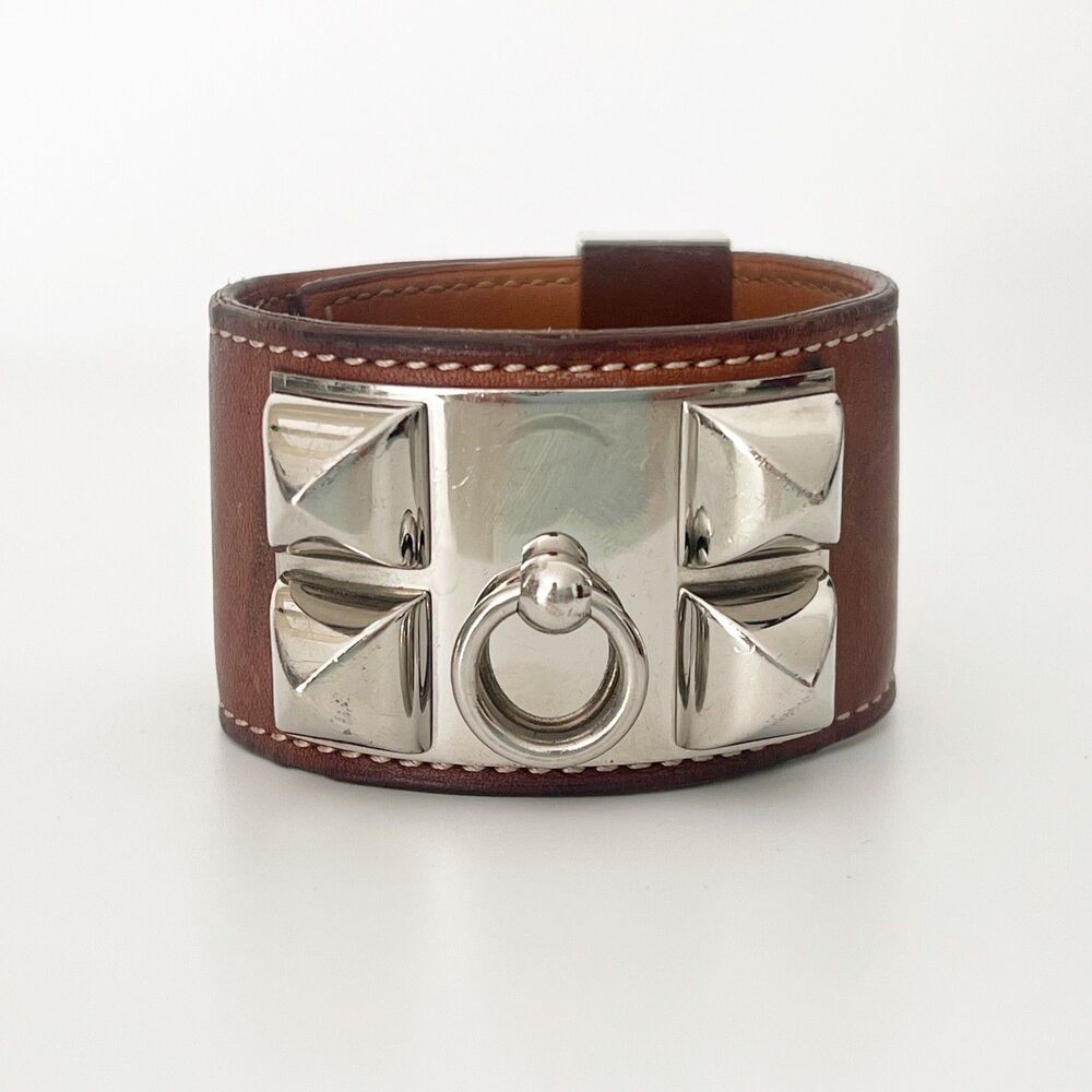 Hermès Collier De Chien CDC Bracelet Leather Brown Palladium Sz Small T1 Barenia